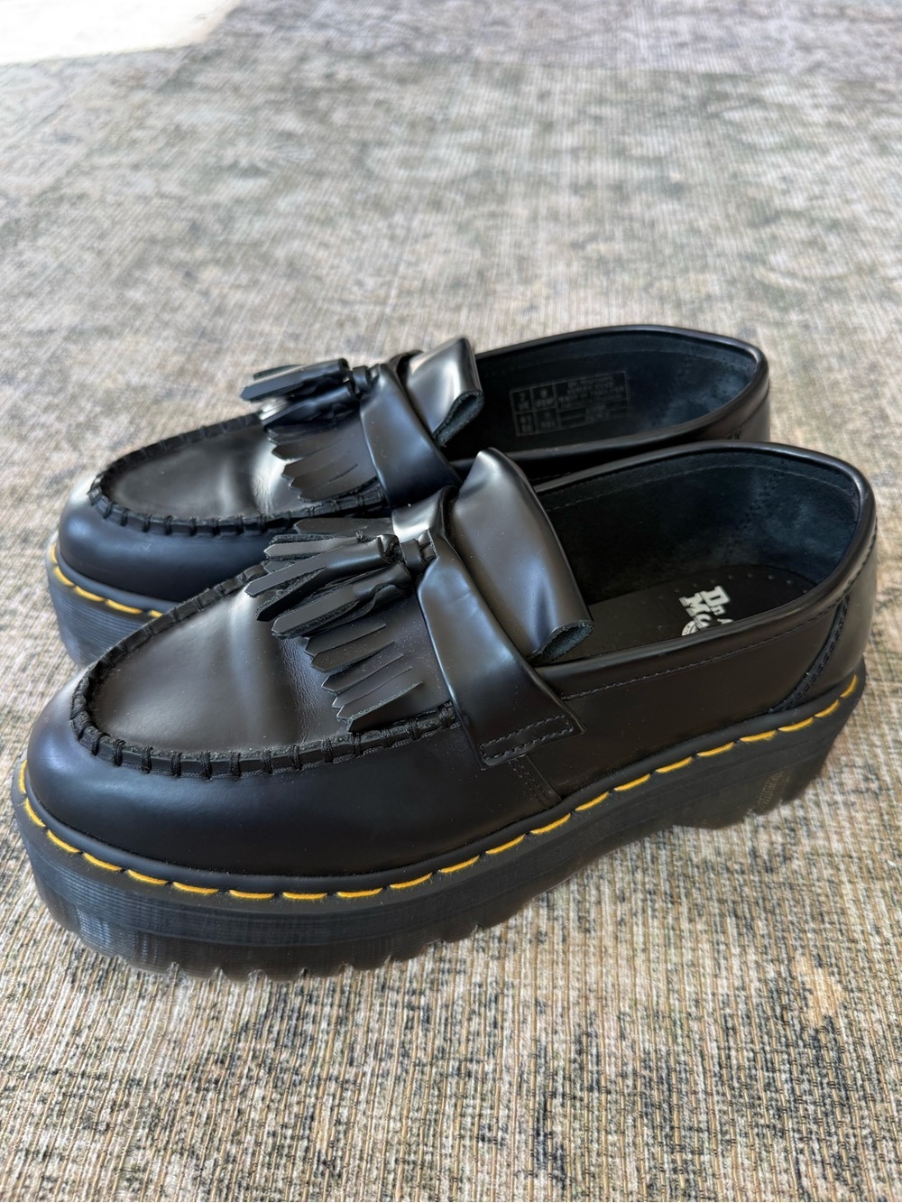 Dr. Martens Adrian Quad Platform Loafers Black Leather Women's Size 9 Tassel